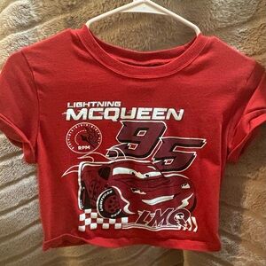 Bershka Lightning McQueen Cropped Tee – Red Graphic Baby Tee